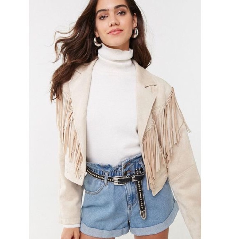 Suede Taupe Fringe Moto Jacket